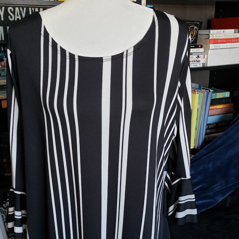 Trendy Black & White Tunic 2x w/ Ruffle Sleeves